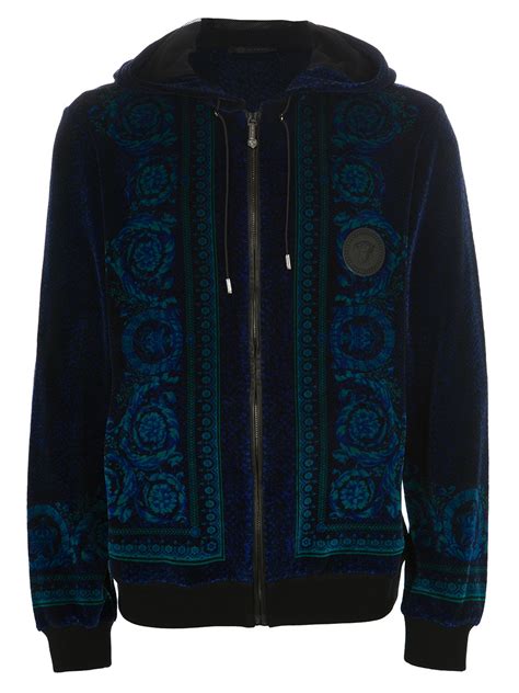 versace velour hoodie blue|Versace zip up hoodie.